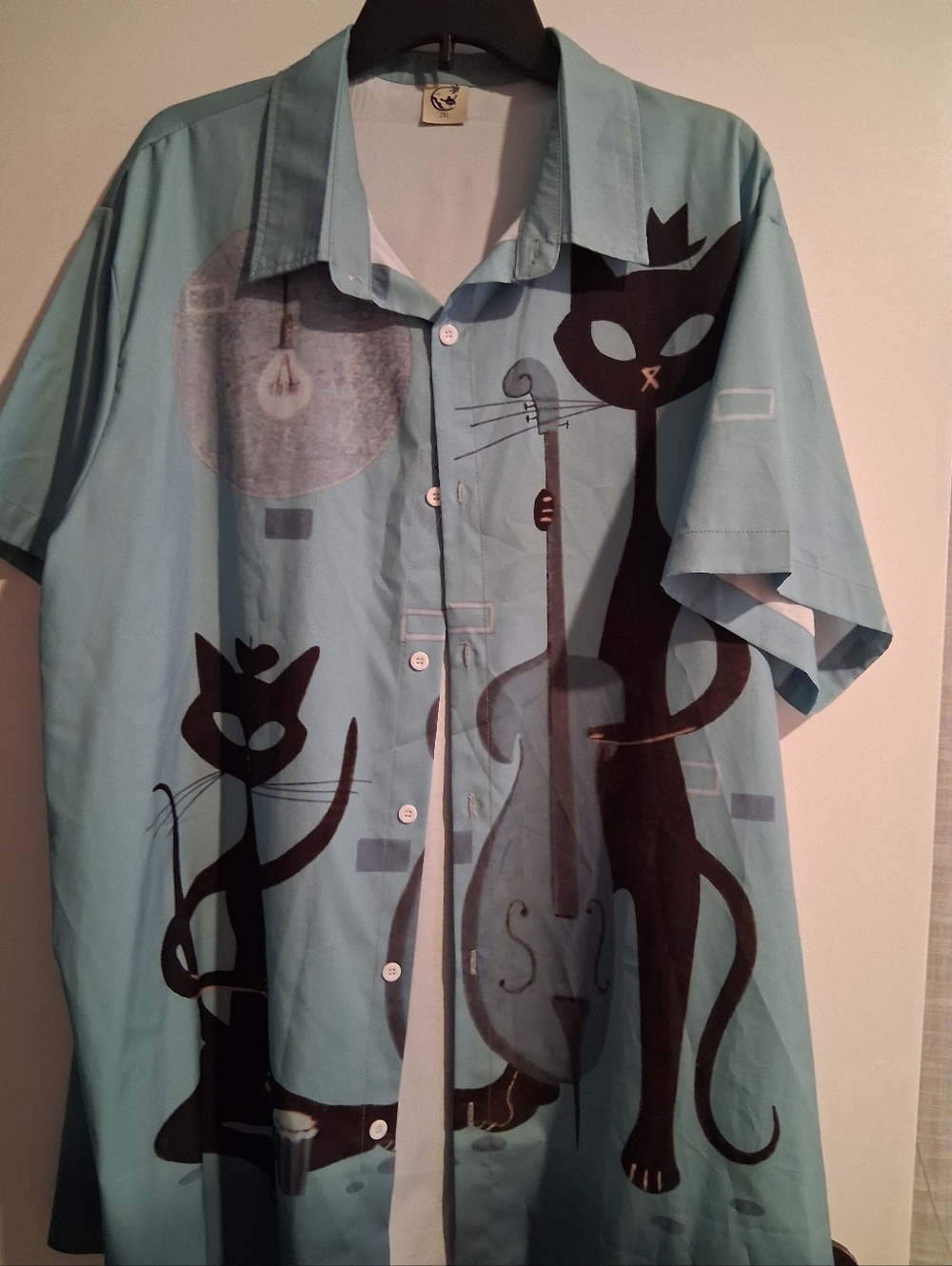 Hawalili Aqua Cat Graphic Button-Up Shirt